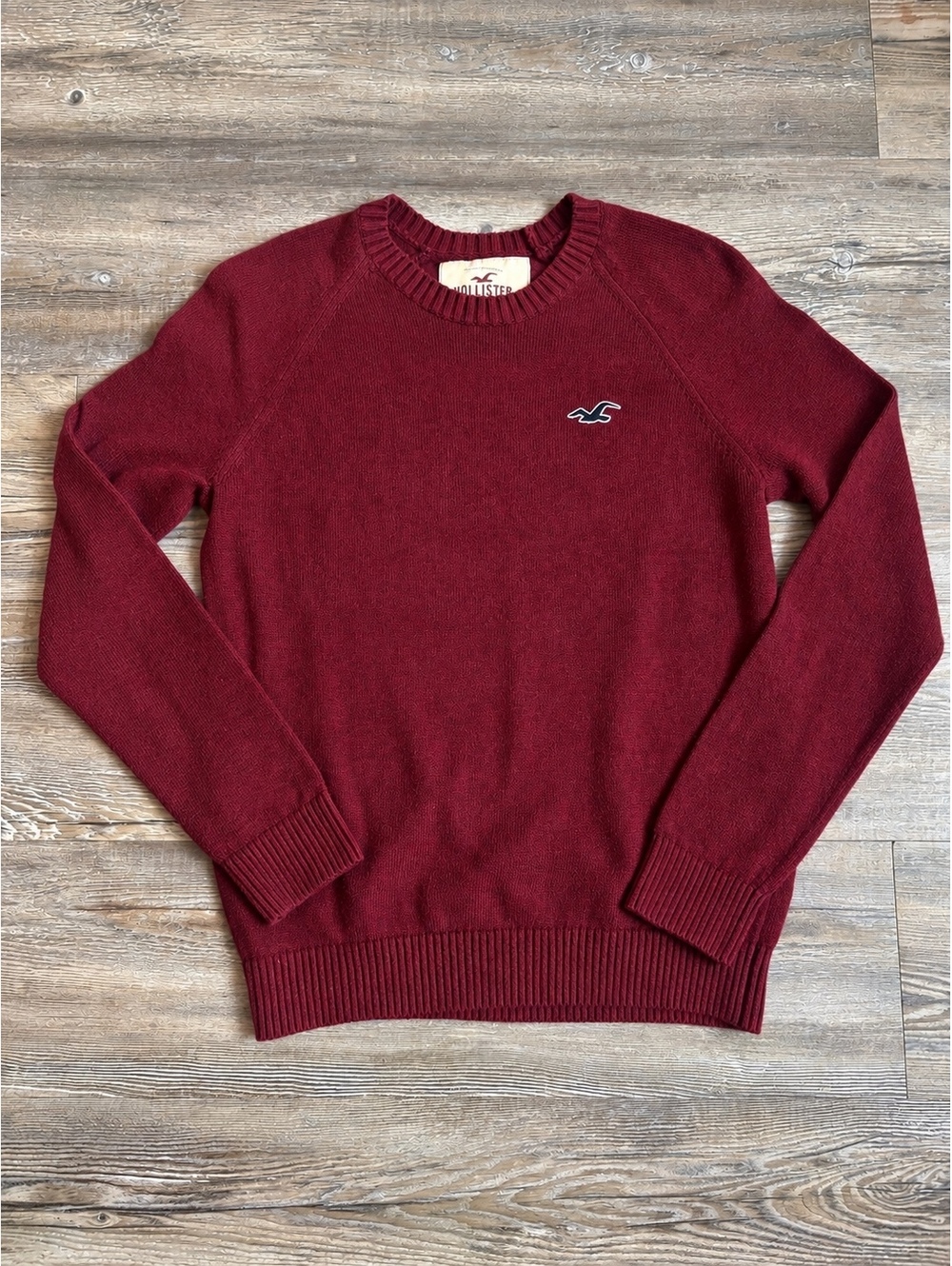 Hollister Women’s XS Burgundy Crewneck Knit Sweater Long Sleeve Logo